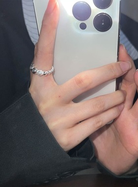 大小圆球戒指女小众设计简约百搭时尚气质几何开口戒指可调节