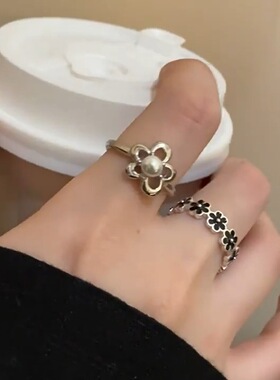 甜美韩系小花朵戒指女ins风小众设计个性创意开口指环网红食指戒