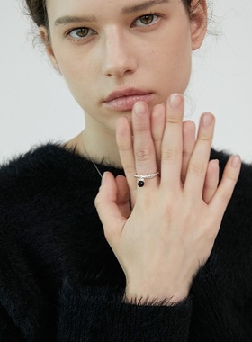 饰尚e族黑松子吊坠戒指女个性时尚百搭简约S925镀银开口指环小众