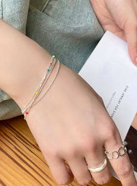 饰尚e族IU同款彩色圆珠手链女彩虹豆豆手串sins风手环百搭气