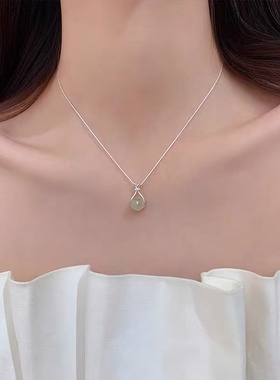 925纯银和田玉钱袋项链女新中式中国风锁骨链轻奢高级感颈链