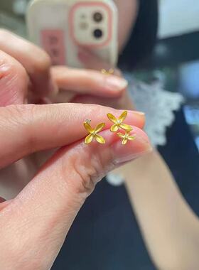 设计感金色925银花朵耳钉精致小巧独特高级感小众养耳洞耳环