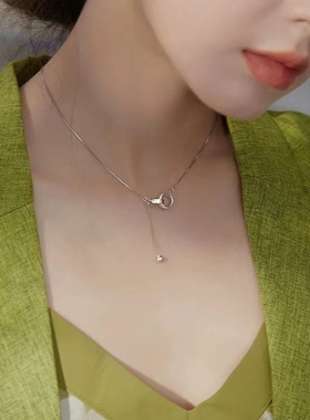 925双环项链女纯银流苏锁骨链女小众设计轻奢配饰简约冷风
