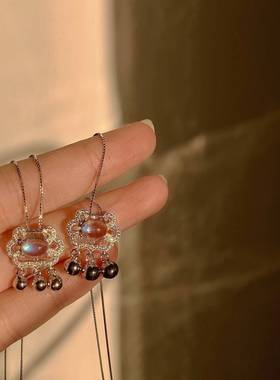 平安如意锁s925纯银项链女韩版简约气质月光石锁骨链2021年新款潮