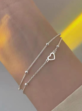 其他女925银时尚爱心双层手链