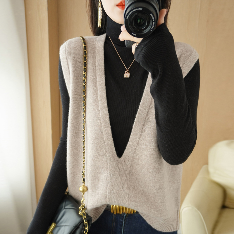 撤柜清仓新款100羊绒衫女V领马甲套头针织背心韩版外穿羊毛小坎肩 - 图2