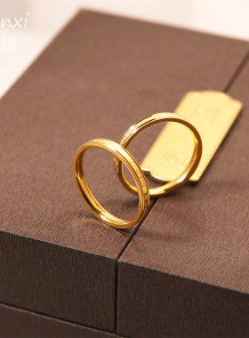 钛钢金色字母刻字戒指