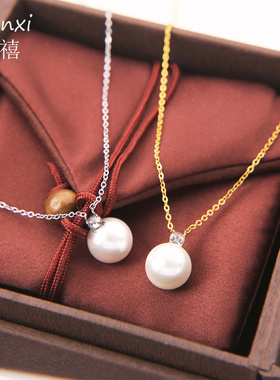 轻奢贵妇正圆珍珠吊坠项链