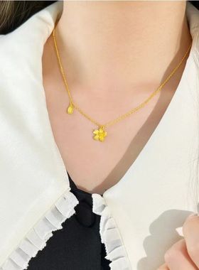 黄金色18k金樱花项链锁骨链