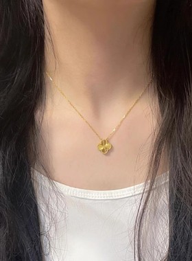 黄金色镭射单花四叶草项链