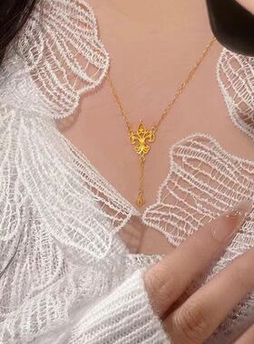 新款古法黄金色鸢尾花项链仿真高级感轻奢小众设计气质花丝锁骨链