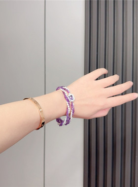 天然珍珠镶嵌紫晶石项链多层首饰