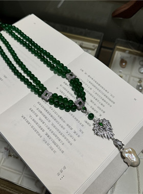 绿色首饰绿玛瑙气质锁骨链女多层