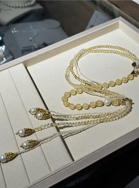 黄色首饰黄水晶轻奢毛衣链女项链