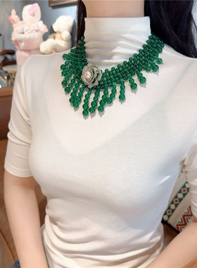 绿玉髓手工编织复古轻奢锁骨链女