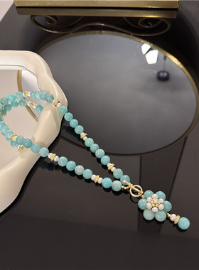 天河石珍珠项链时尚气质锁骨链女