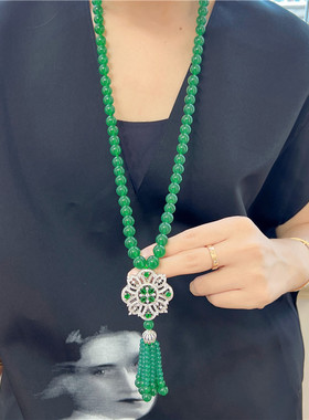 微镶锆石绿玛瑙长款项链毛衣链