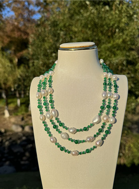 绿玛瑙项链女多层首饰女轻奢时尚