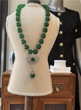 创意新中式复古天然项链绿玉髓