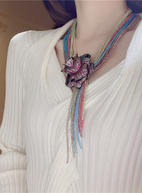 新款彩色系列水晶项链多层短款