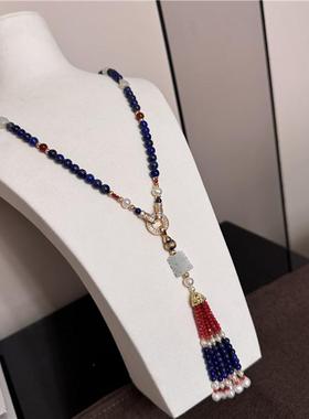 青金石毛衣链女蓝色首饰轻奢国风