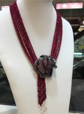 新款红色玛瑙玫瑰花配饰多层项链 高端大牌款 礼物