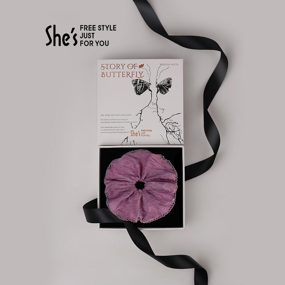 shes轻简循迹时尚工艺水晶质感褶皱布艺超大马尾发圈高级感发饰