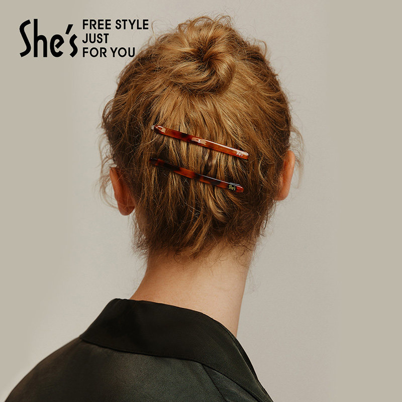 shes茜子简约塑胶板材一字边夹复古玳瑁色刘海夹发夹发卡一对装,淘宝优惠券,粉丝福利购,淘宝优惠卷