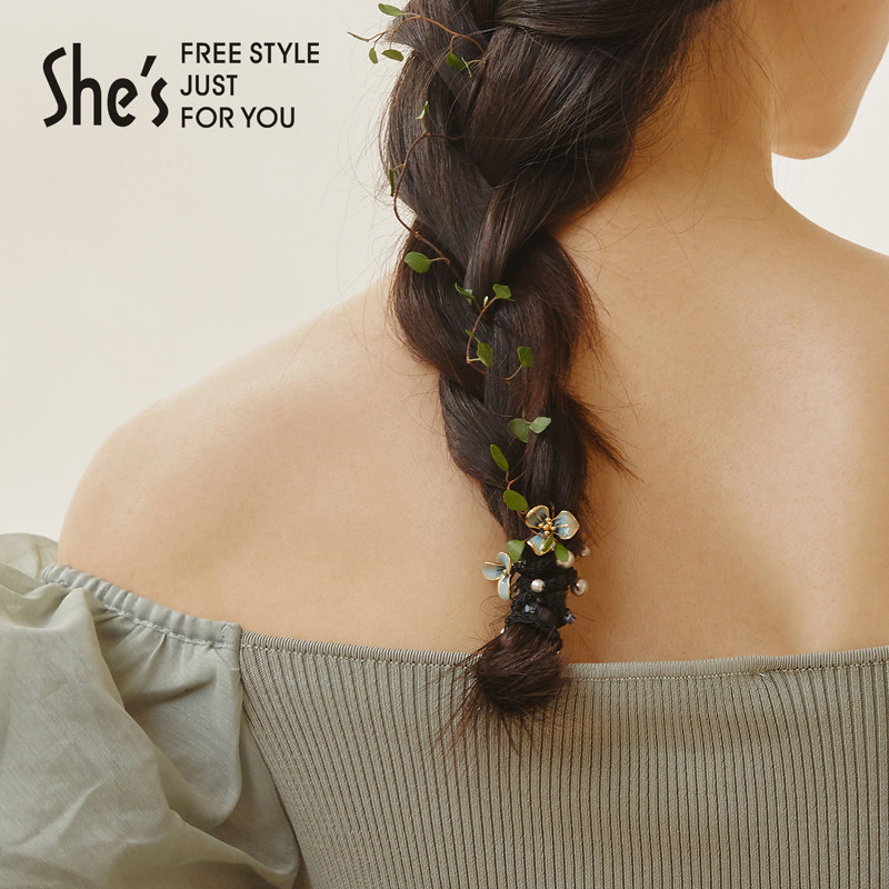 shes茜子梵高鸢尾花手工滴油渐变花朵发圈百搭发绳扎马尾皮筋