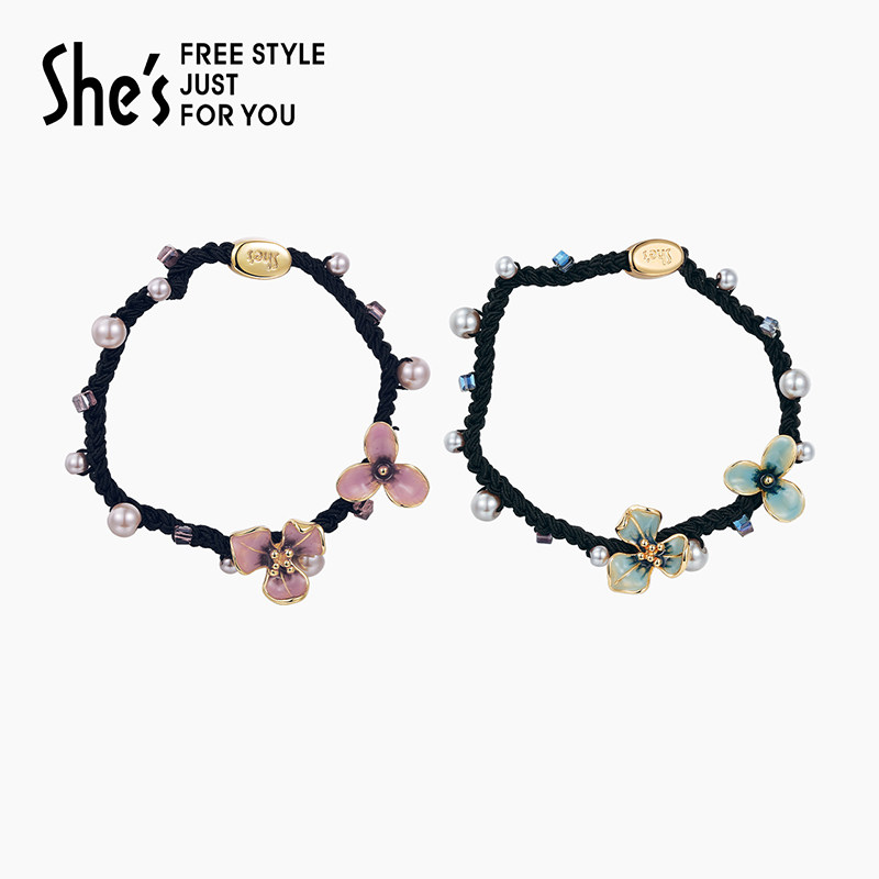 shes茜子梵高鸢尾花手工滴油渐变花朵发圈百搭发绳扎马尾皮筋