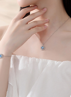 项链鲸鱼纯银锁骨链女锆石