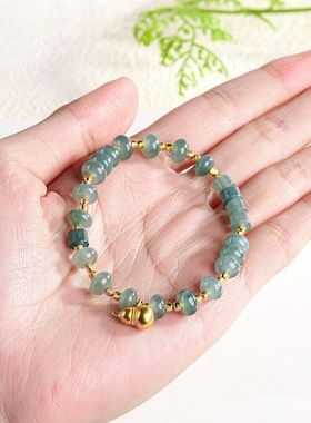 925纯银天然翡翠玉A货蓝水算盘珠手链冰种玉石女款时尚高级手串