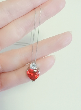 红色爱心项链纯银气质女