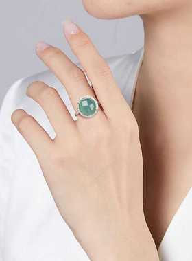 925纯银天然A货翡翠玉蛋面戒指正品冰种玉石指环女戒可调节礼物