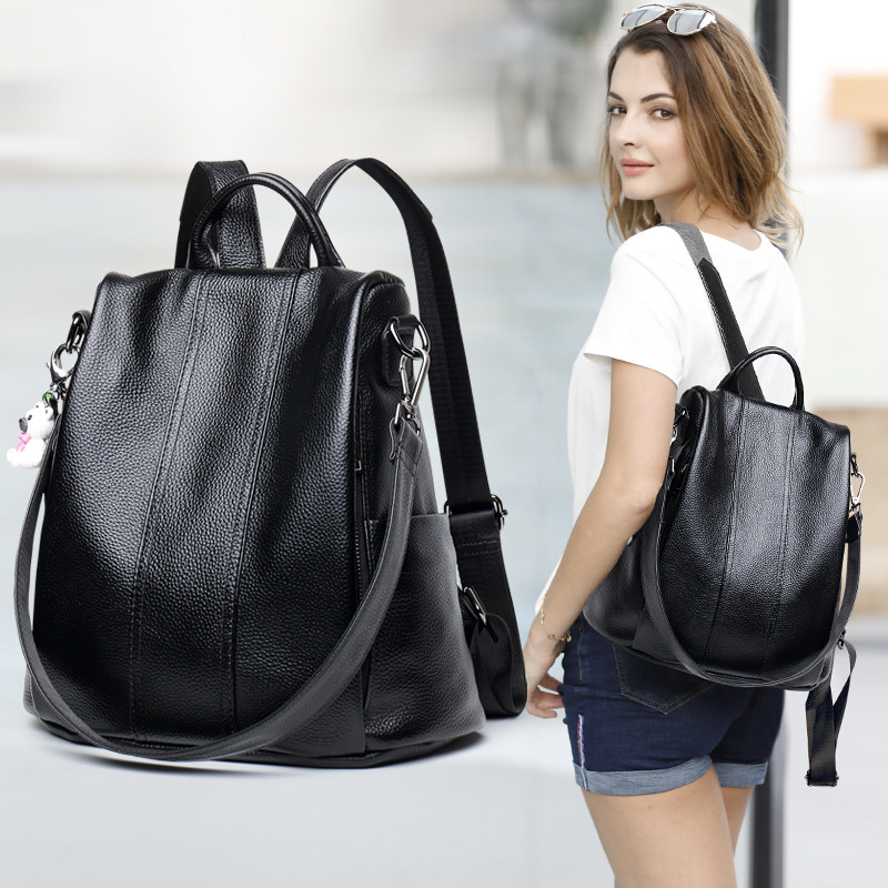 2019新款百搭头层牛皮女士双肩包 七黛双肩背包