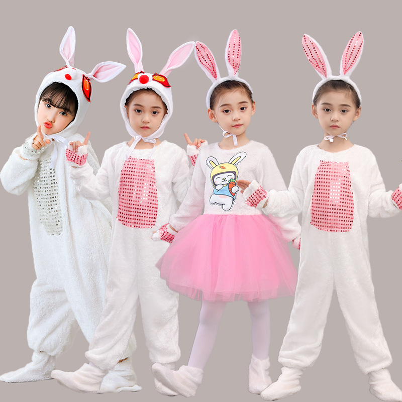 新款儿童小兔子演出服小白兔子动物表演服装幼儿园舞台舞蹈纱裙 - 图2