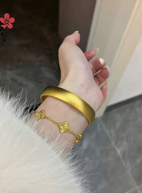12mm素面轮胎泥鳅背手镯女款宽面古法传承亚光磨砂开口铜镀金首饰