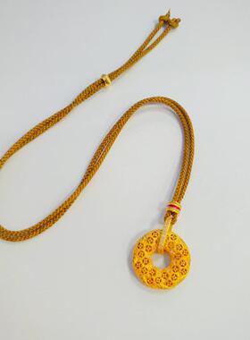 新中式中古拉丝鎏金甜甜圈项链轻奢小众百搭平安扣长款编绳毛衣链