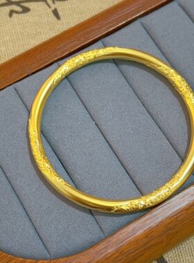 金店同款沙金999古法祥云纹纳福传承手镯女实心时尚手环新中式