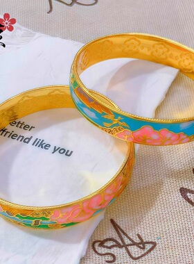金店同款沙金珐琅彩手镯桃花三生三世花朵新中式百搭手环手饰批发