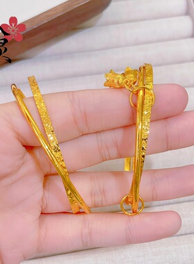 新款沙金双环碎冰铃兰花手镯 两圈细手环女抖音小红书网红爆款