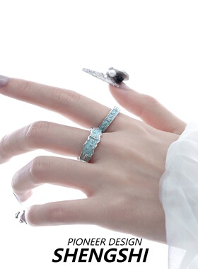 戒指女小众蓝色滴胶星星可调节高级感暗黑冷淡风情侣对戒饰品批发