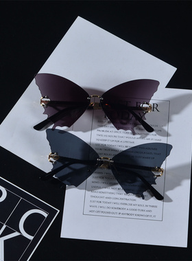 欧美复古潮流大框切边墨镜ins网红街拍时尚眼镜蝴蝶形翅膀太阳镜