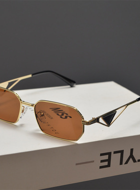 欧美复古金属多边形小框太阳镜女