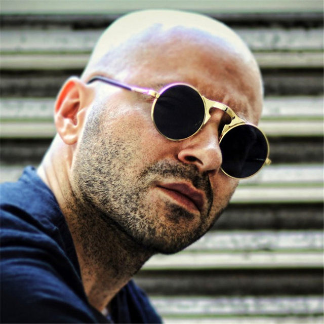 Punk double-layer flip metal trendy round face sunglasses