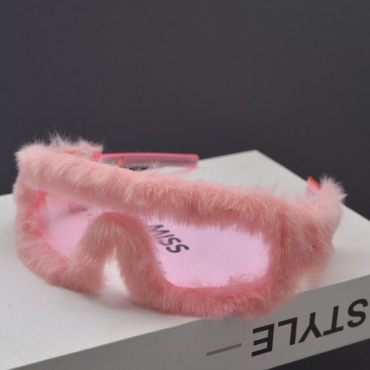 y2k千禧风未来感秋冬保暖骑行毛绒太阳眼镜男女圆脸嘻哈朋克墨镜