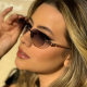 Oval metal frameless cut-edge sunglasses with concave shape