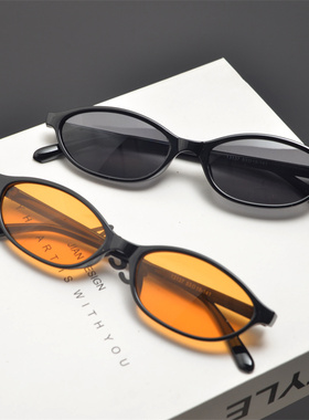 欧美复古超窄小椭圆形太阳眼镜男女潮人嘻哈蹦迪街拍走秀时髦墨镜