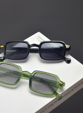 防紫外线长方形复古男女米钉墨镜