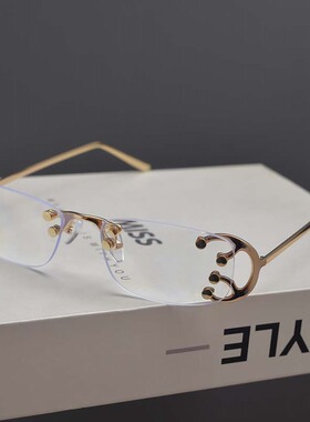 夏季新款欧美风长方形无框切边墨镜女高级感圆脸朋克铆钉太阳眼镜